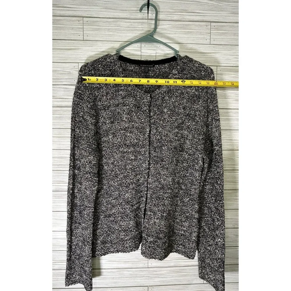 Eileen Fisher Black Speck Roundneck Organic Linen Cotton Grain Cardigan Size Med